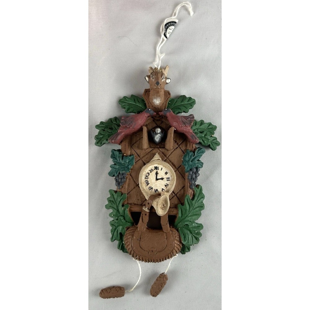 Vintage MJ Designs Deer Head Cuckoo Clock Christmas Ornament NEW Saddle Western